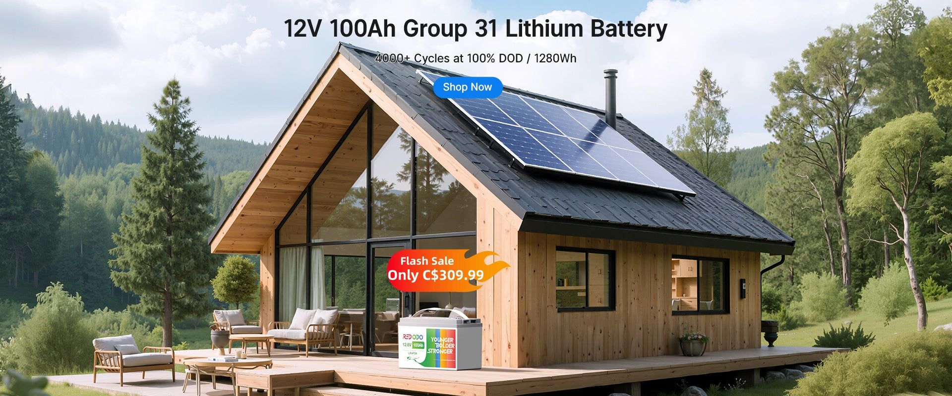 Redodo 12V 100Ah Group 31 Lithium battery only C$309.99