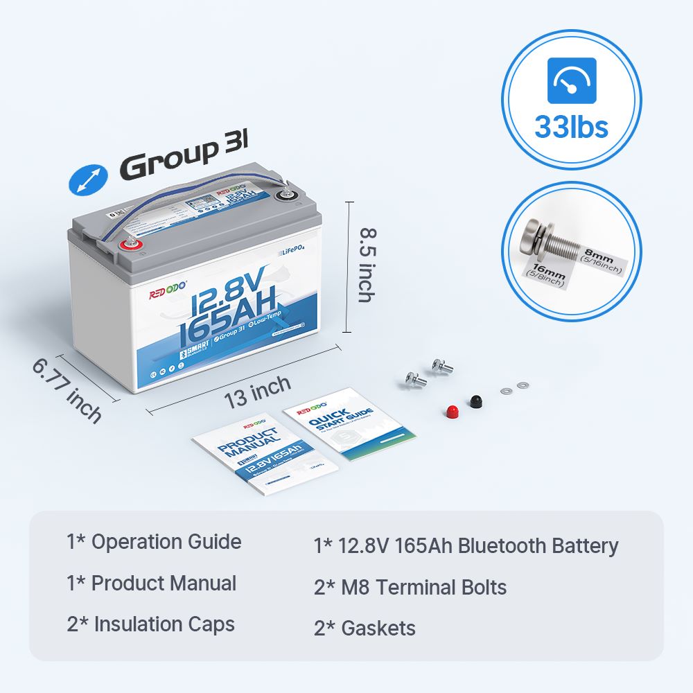 Redodo 12V 165Ah Group 31 Bluetooth Lithium Battery | For RV, Marine, Solar Home Redodo CA