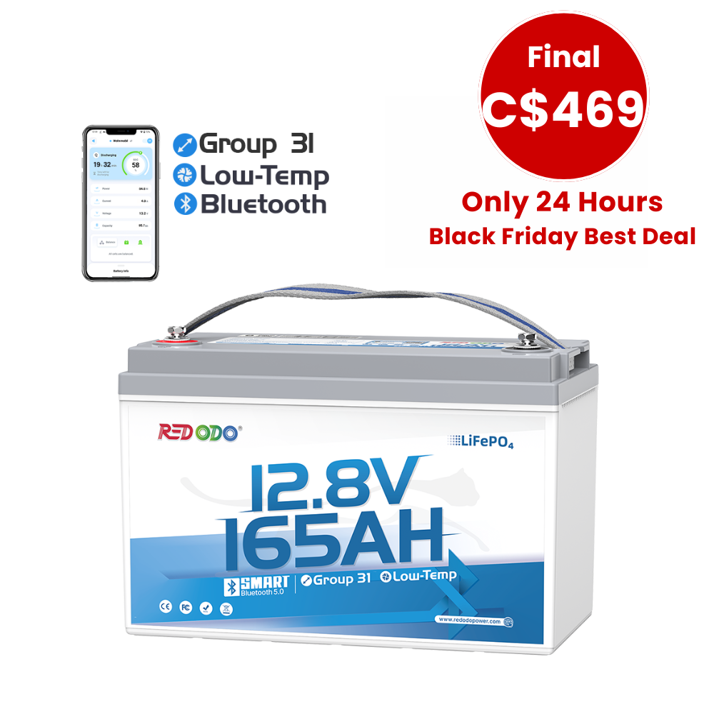 🔥【C$469 Only 24H】Redodo 12V 165Ah Group 31 Bluetooth Lithium Battery | For RV, Marine, Solar Home Redodo CA