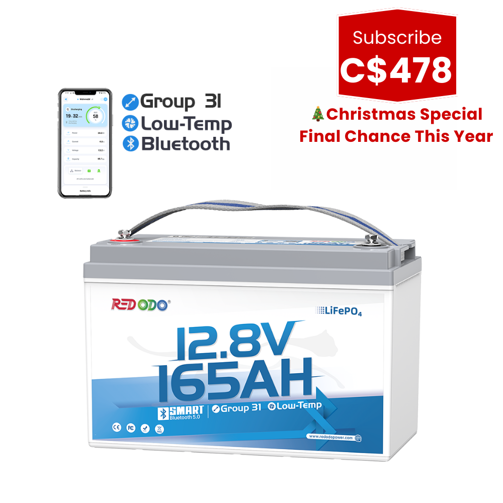 🎄【C$493 After Subscribe】 12V 165Ah Group 31 Bluetooth Lithium Battery | For RV, Marine, Solar Home Redodo CA