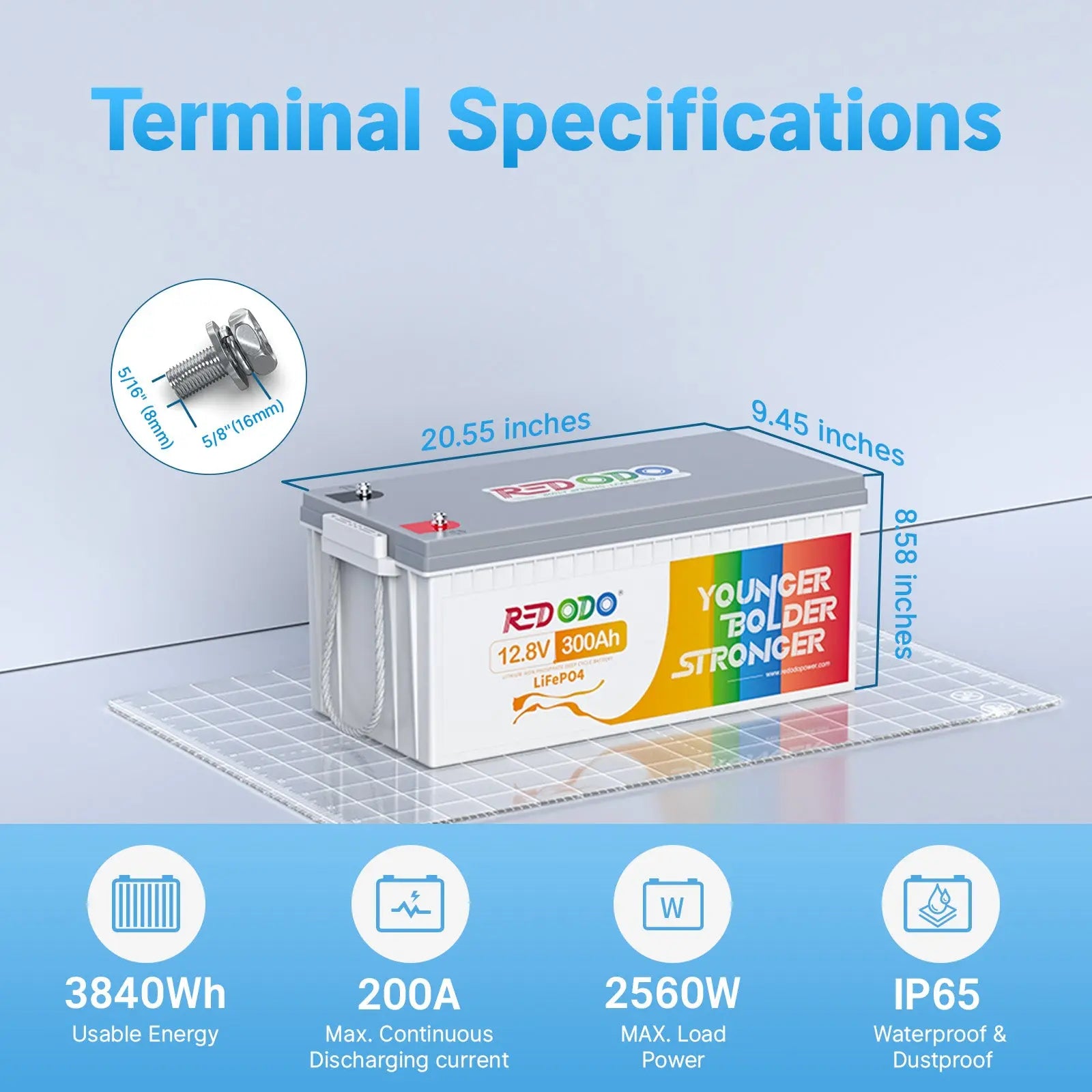 Redodo 12V 300Ah LiFePO4 Battery dimension