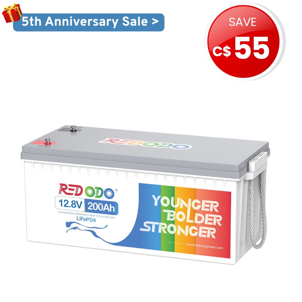 🔥【Sale Price-Save C$55】Redodo 12V 200Ah Lithium LiFePO4 Battery | 1280W Load Power | For RV, Solar, Off-Grid