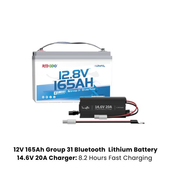Redodo 12V 165Ah Group 31 Bluetooth Lithium Battery | For RV, Marine, Solar Home