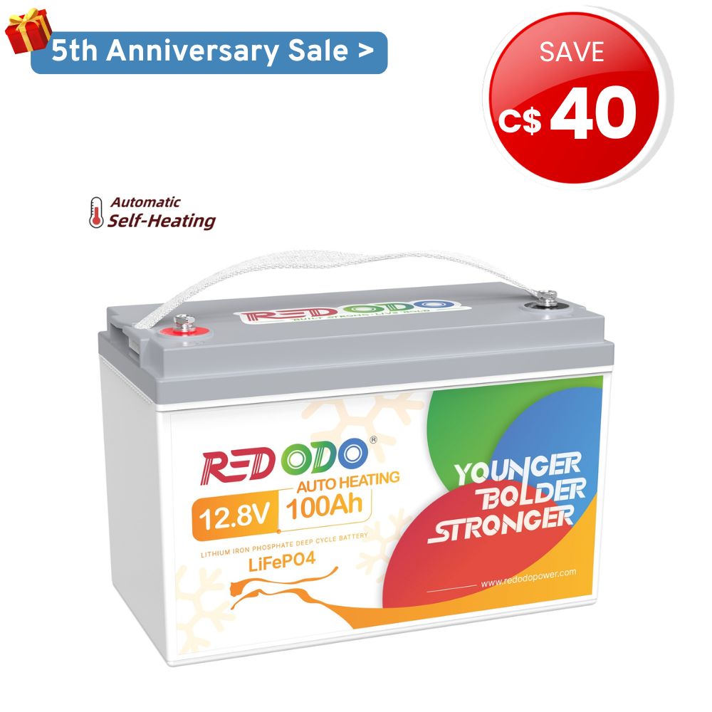 🔥【Sale Price-Save C$40】Redodo 12V 100Ah Self-Heating LiFePO4 Lithium Battery | For RV, Boats, Solar Home Systems