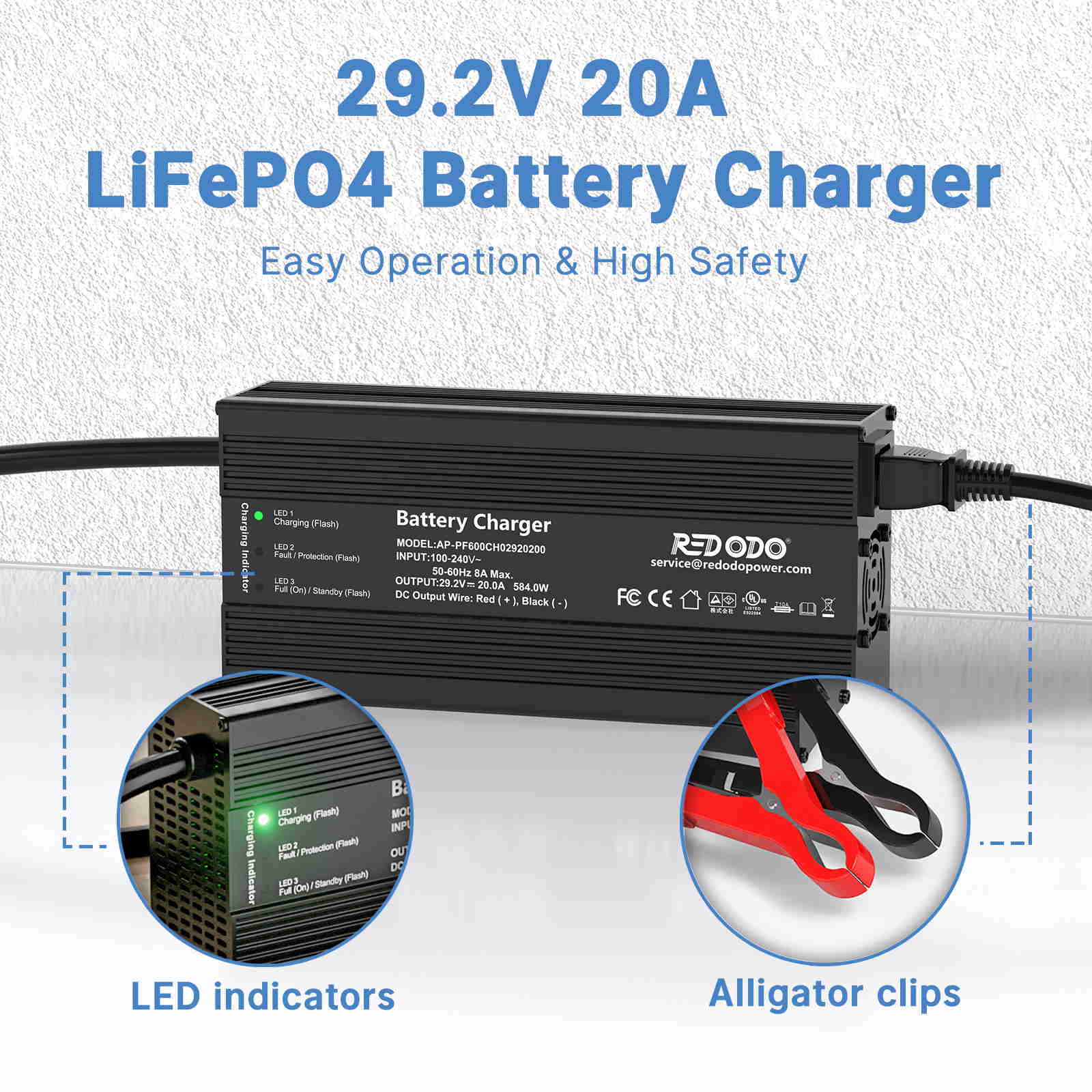Redodo 29.2V 20A LiFePO4 Battery Charger