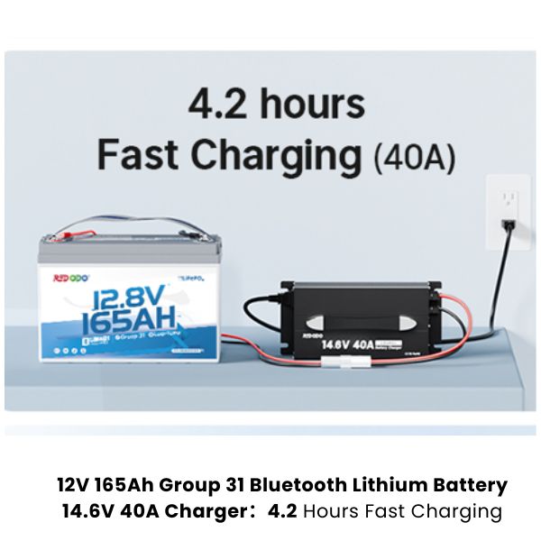 Redodo 12V 165Ah Group 31 Bluetooth Lithium Battery | For RV, Marine, Solar Home