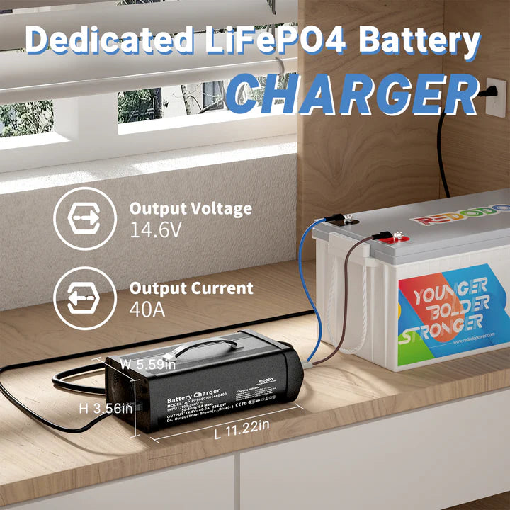 Redodo 14.6V 40A Handle LiFePO4 Battery Charger