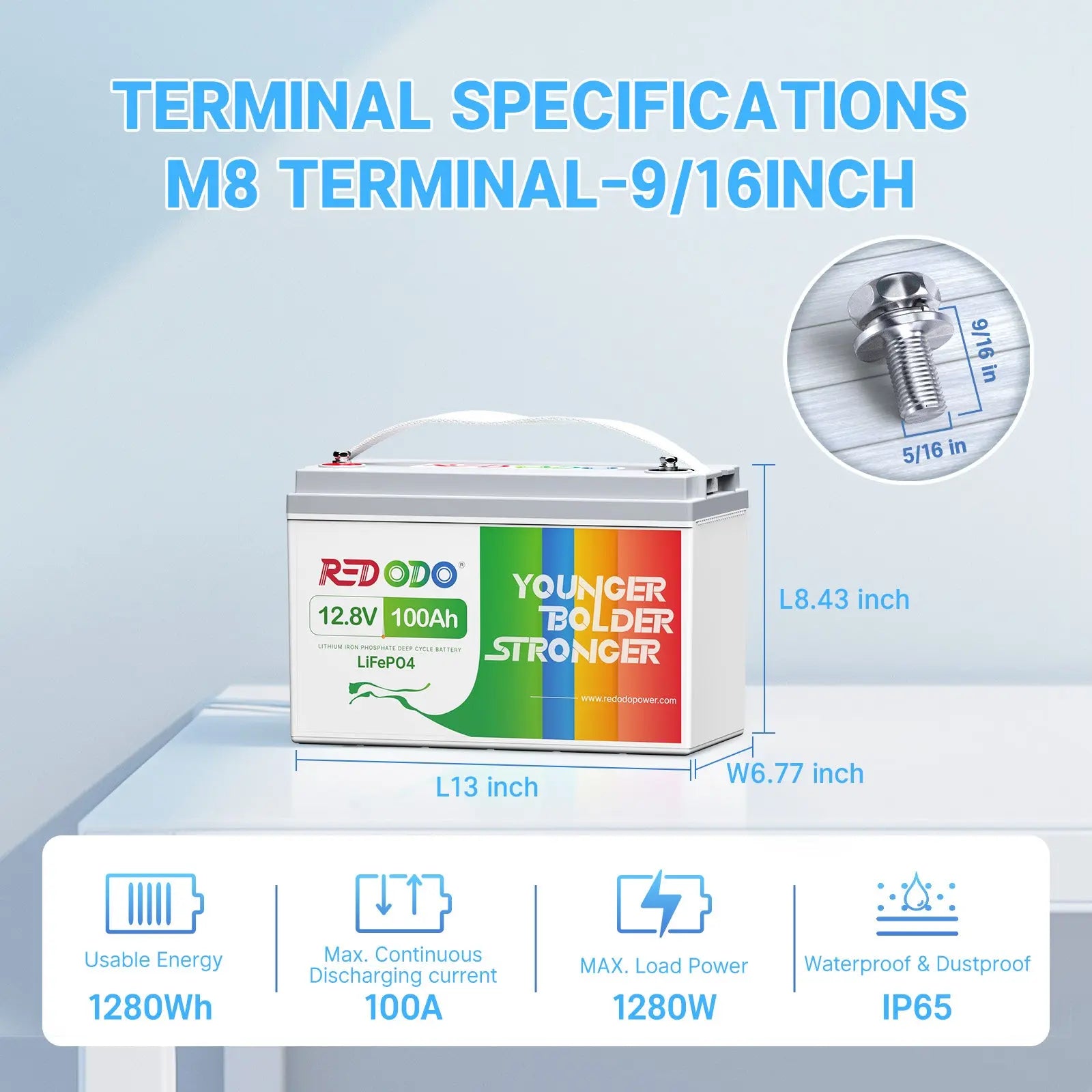 Redodo 12V 100Ah LiFePO4 battery dimensions