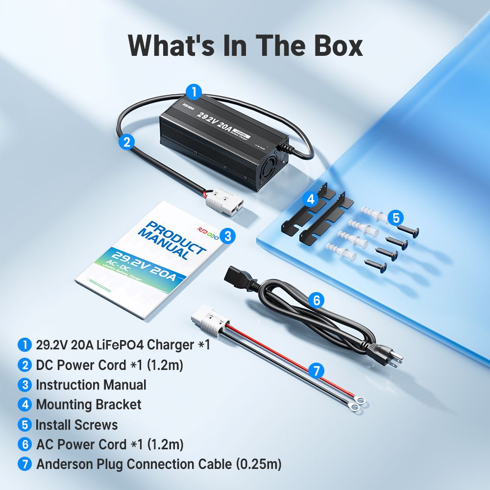 Redodo 29.2V 20A LiFePO4 Battery Charger Fast AC-DC Charger box