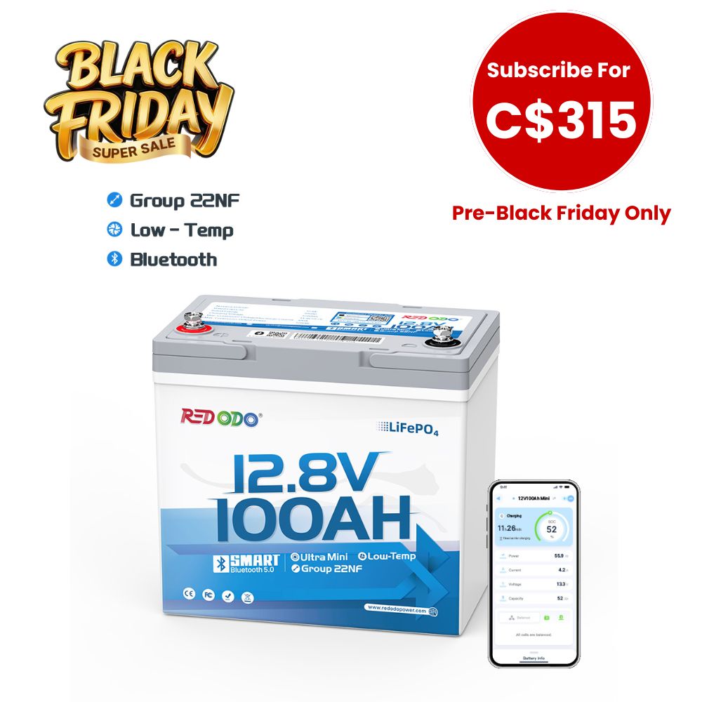 【Flash Sale- C$315 After Subscribe】Redodo Ultra-Mini 12V 100Ah Bluetooth Small Lithium Battery | Group 22NF Size