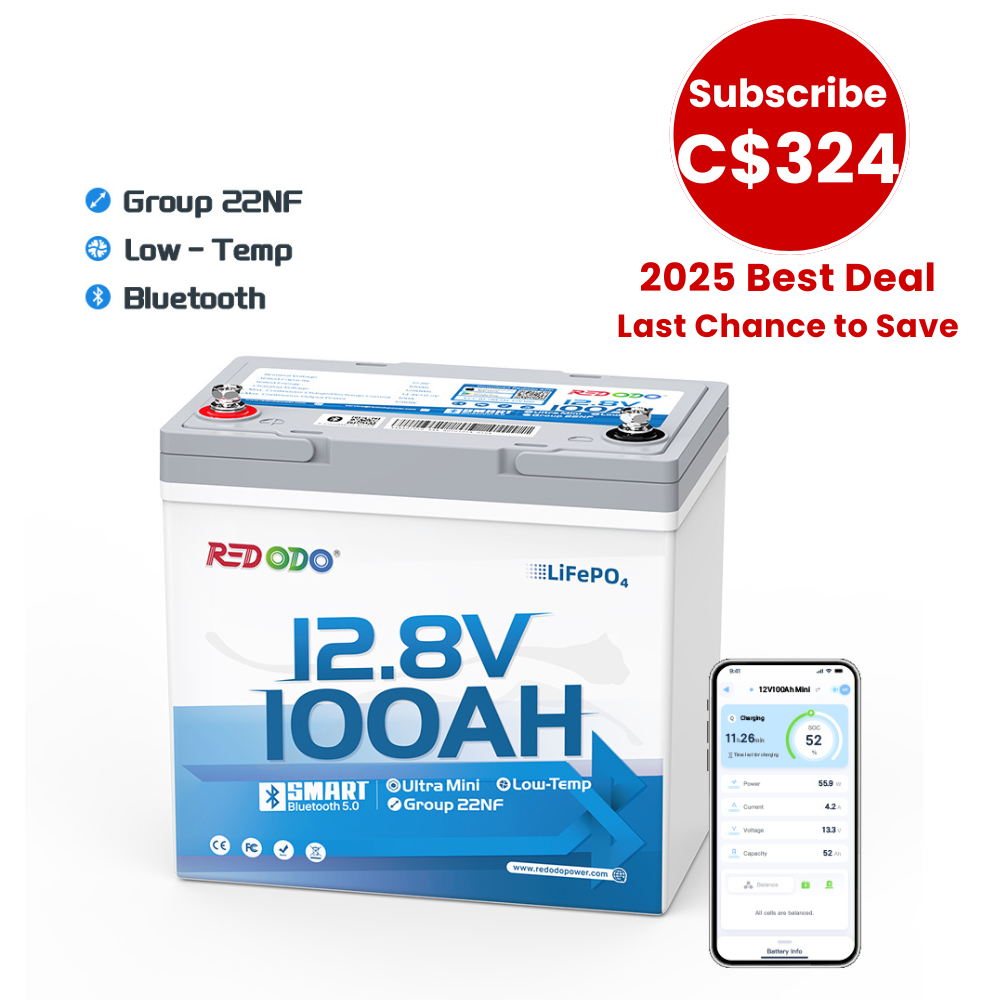 🔥【C$324 After Subscribe】Redodo Ultra-Mini 12V 100Ah Bluetooth Small Lithium Battery | Group 22NF Size Redodo CA
