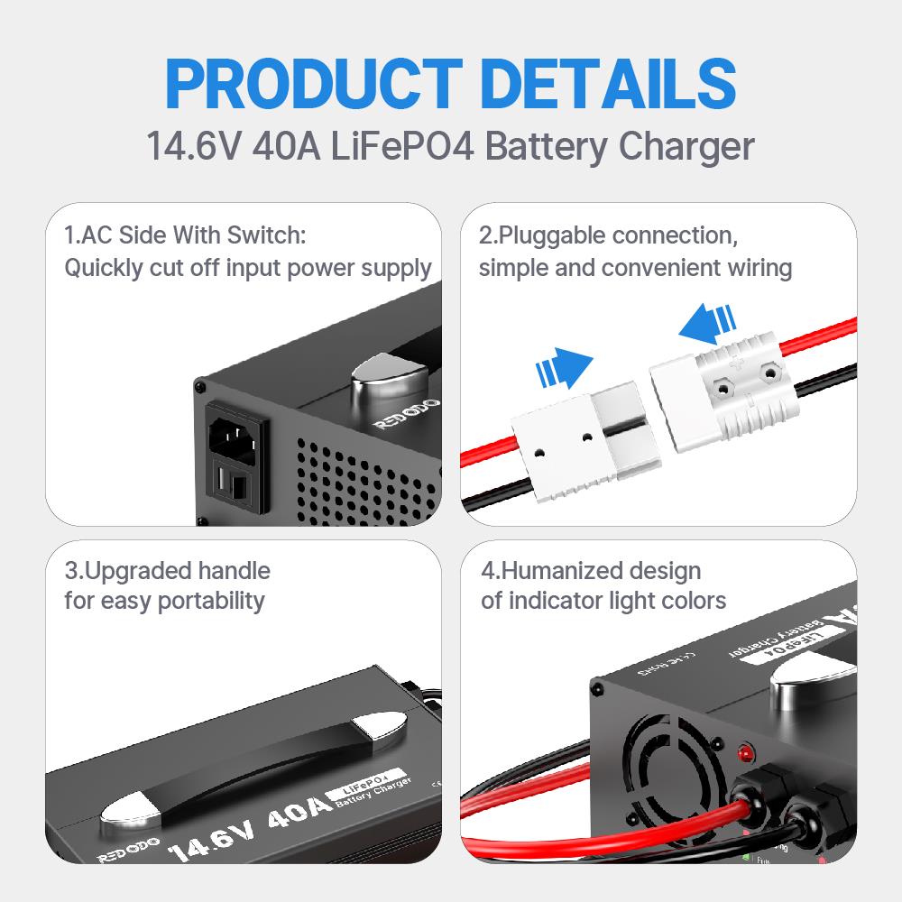 Redodo 12V(14.6V) 40A Handle Lithium Battery Charger Redodo CA