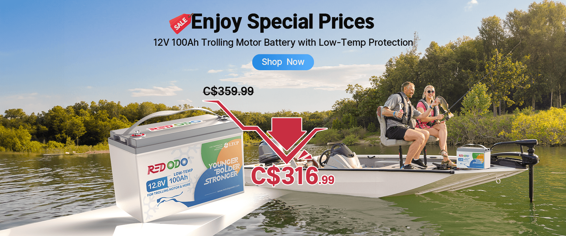 Redodo 12V 100Ah Trolling motor battery with Low-temp cut off protection Only C$316.99