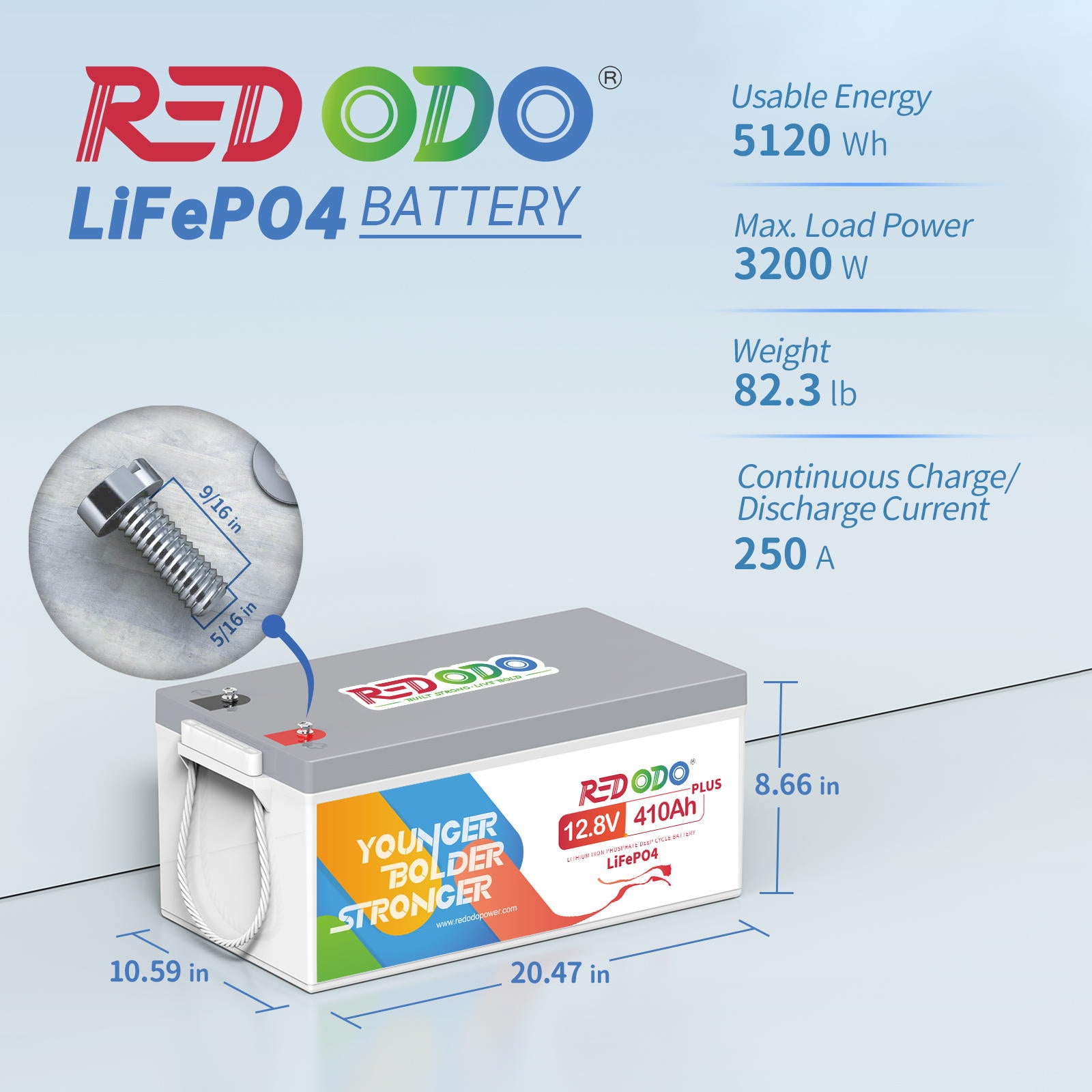 Redodo 12V 410Ah LiFePO4 Battery dimension