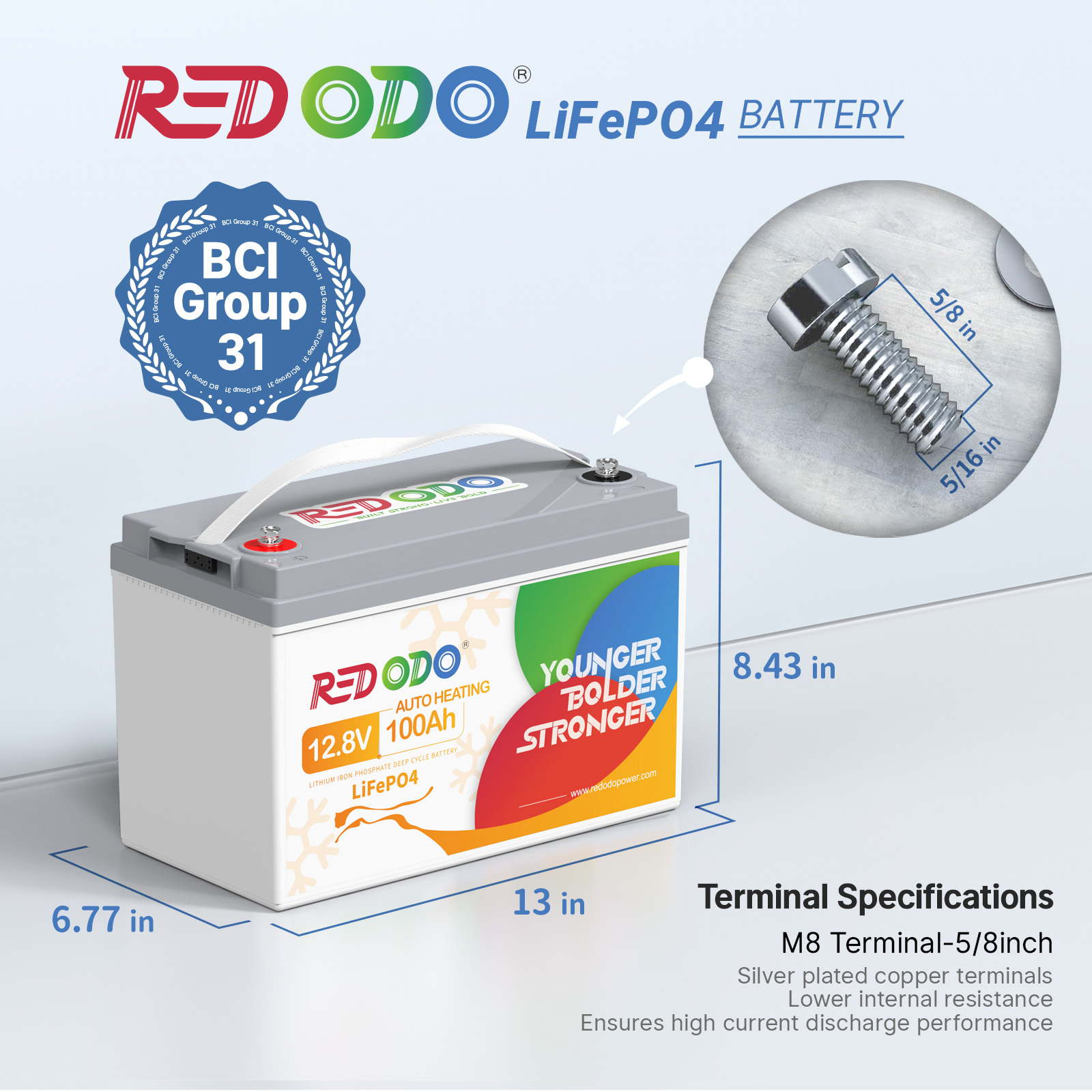 Redodo 12V 100Ah LiFePO4 Battery Dimension