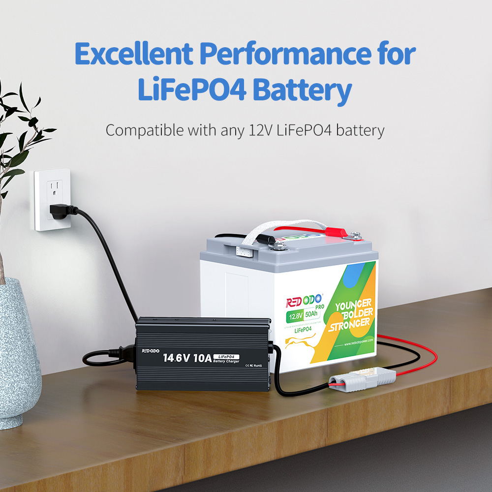 Redodo 14.6V 10A LiFePO4 Battery Charger for 12V Lifepo4 Battery