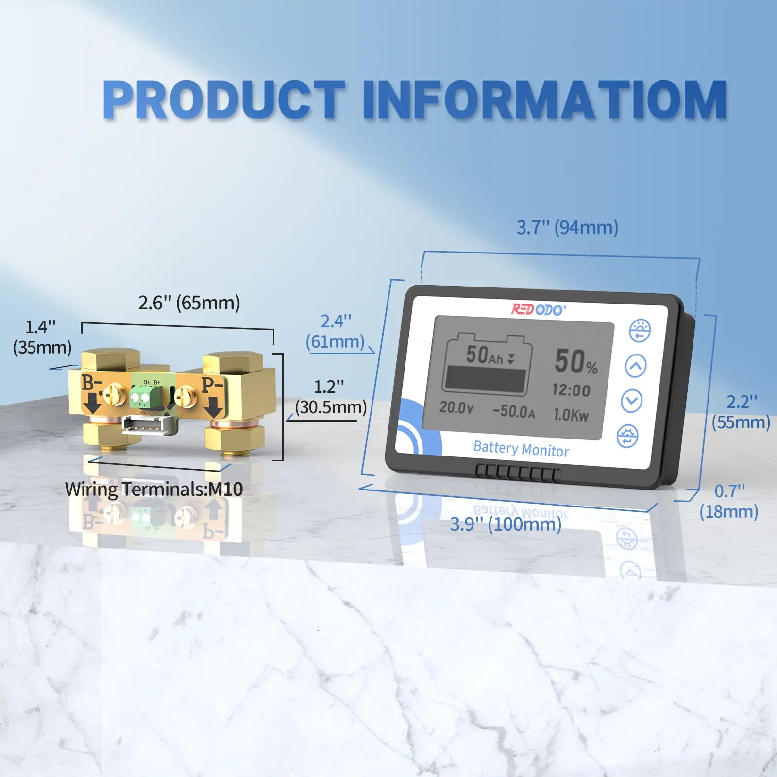 Redodo 500A Battery Monitor Dimensions