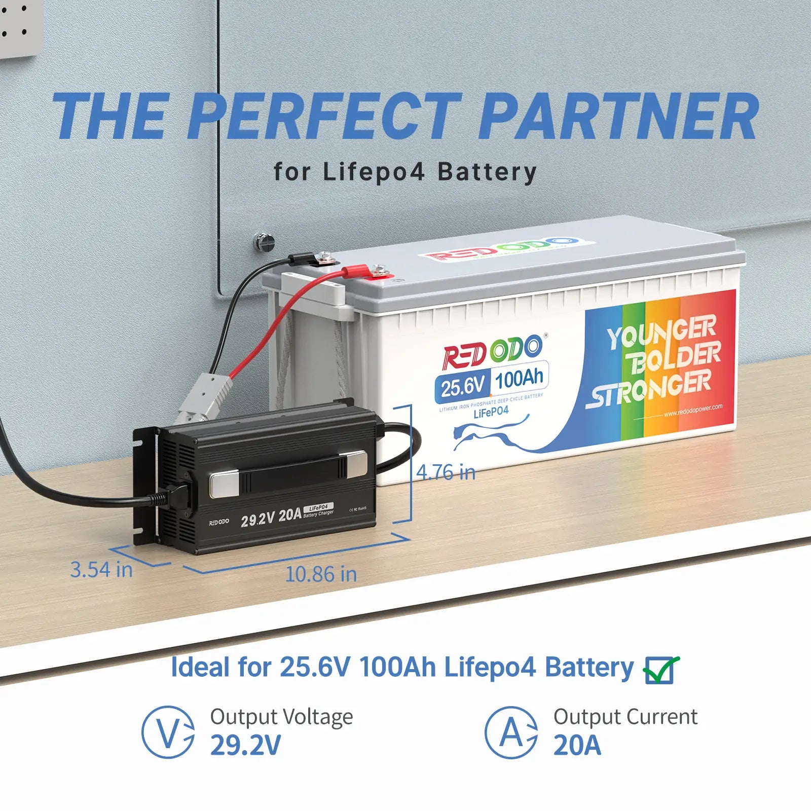 Redodo 29.2V 20A LiFePO4 Battery Charger size