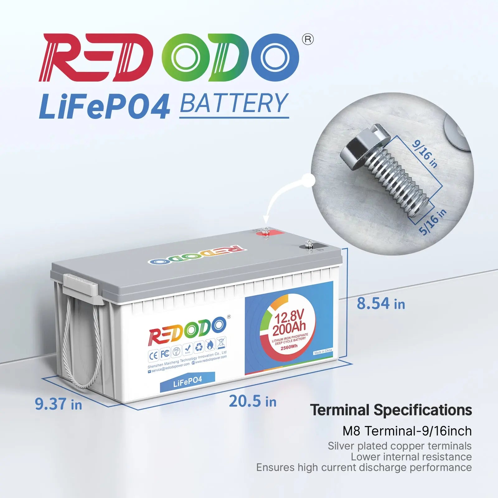 Redodo 12V 200Ah LiFePO4 Battery dimension