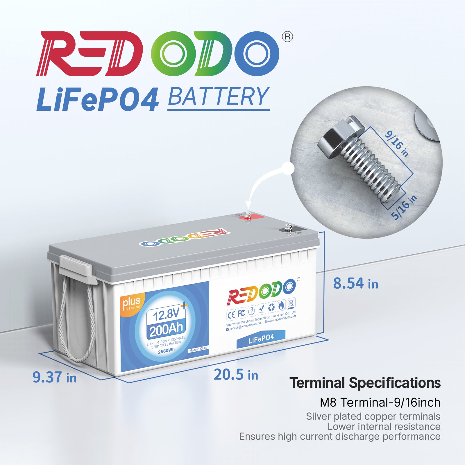 Redodo 12V 200Ah Plus LiFePO4 Battery | 2.56kWh & 2.56kW