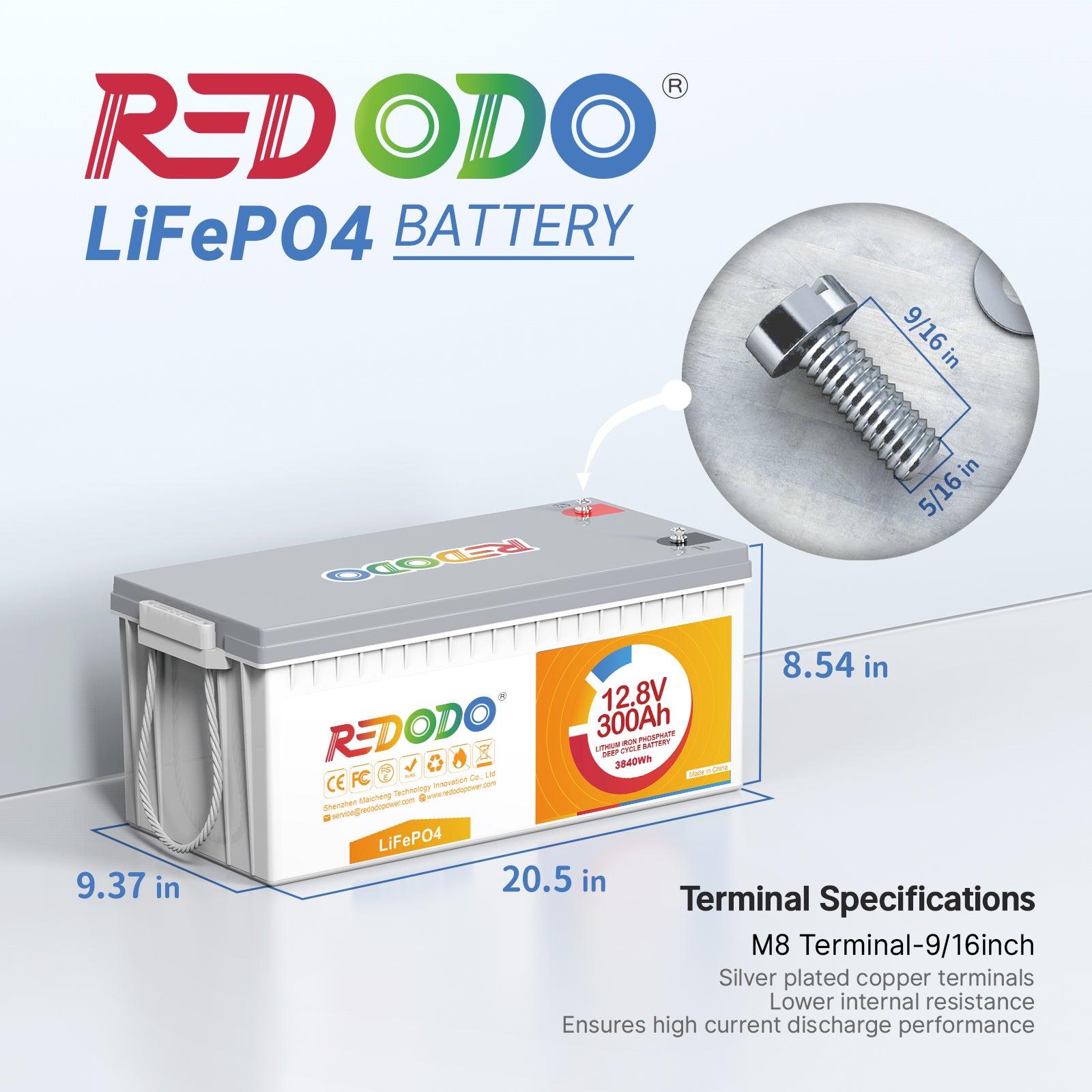 Redodo 12V 300Ah LiFePO4 Battery | 3.84kWh & 2.56kW