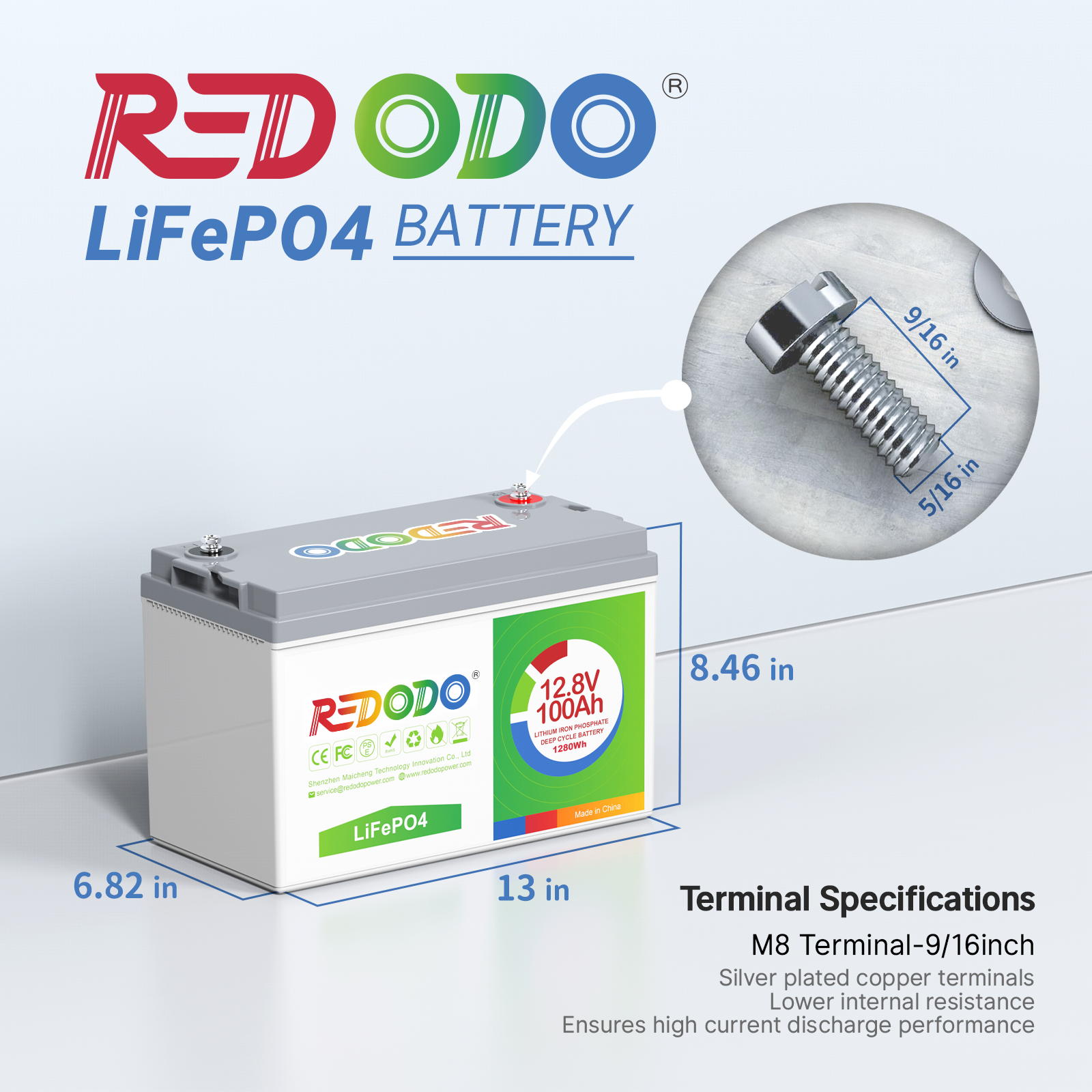 Redodo 12V 100Ah LiFePO4 battery | 1.28kWh & 1.28kW